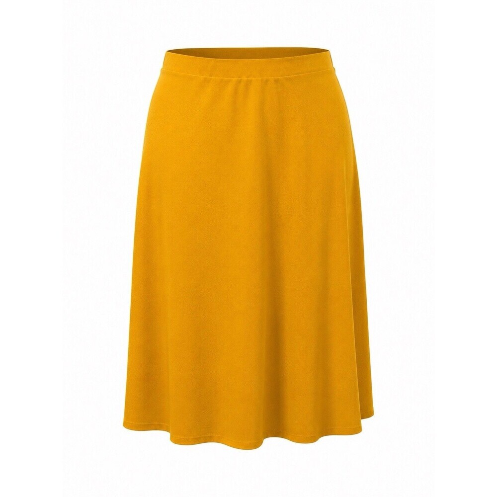 Olivia Blu 2X Mustard Yellow Pull On Midi Skirt Plus Size Stretch A-Lin